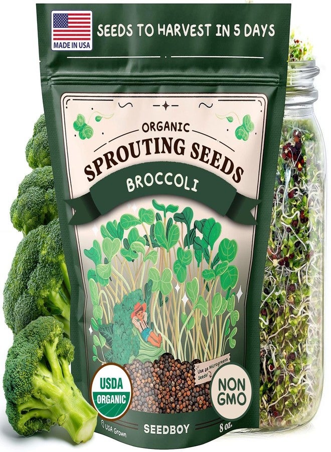 Seedboy Organic Non-GMO Broccoli Seeds for Sprouting - USA Grown Microgreens Sprouting Seeds - 8 oz Bag Makes 8 Quarts / 24 Servings (Di Cicco Broccoli) - Image 1